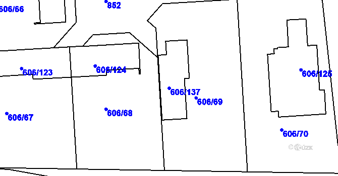 Parcela st. 606/137 v KÚ Drahelice, Katastrální mapa