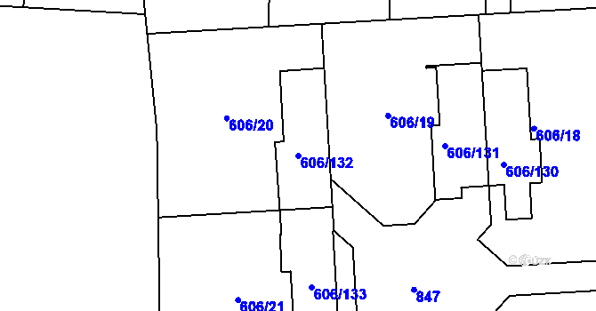 Parcela st. 606/132 v KÚ Drahelice, Katastrální mapa