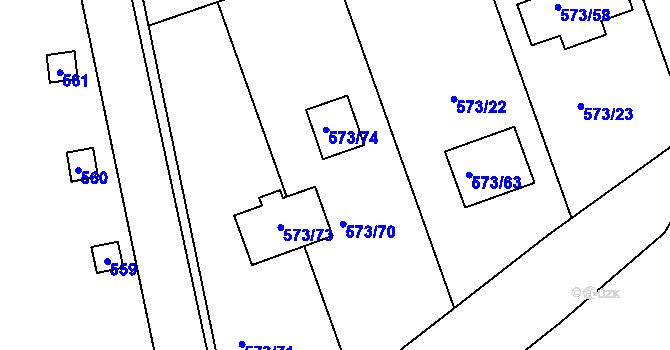 Parcela st. 573/70 v KÚ Drahelice, Katastrální mapa