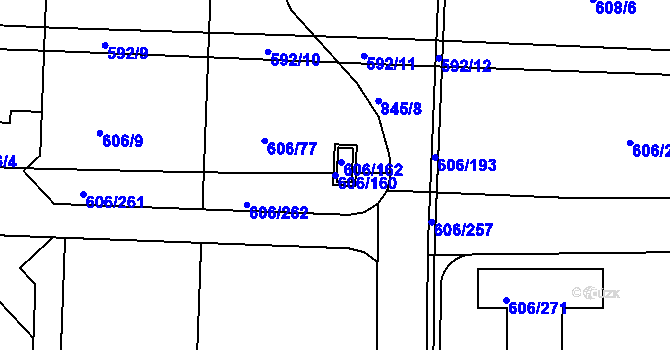 Parcela st. 606/160 v KÚ Drahelice, Katastrální mapa