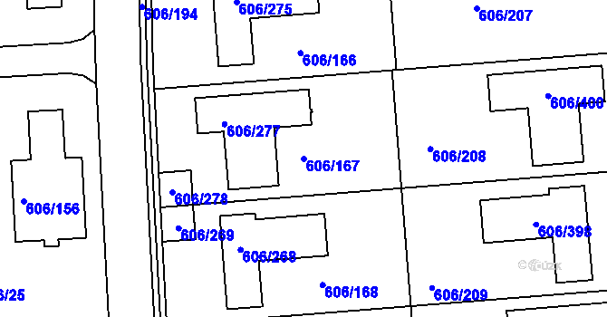 Parcela st. 606/167 v KÚ Drahelice, Katastrální mapa