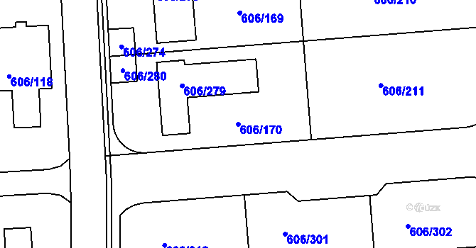 Parcela st. 606/170 v KÚ Drahelice, Katastrální mapa