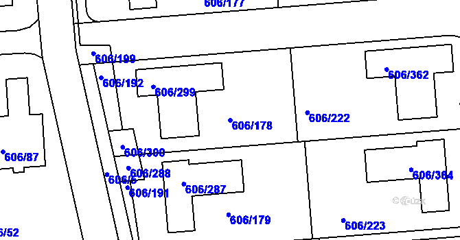 Parcela st. 606/178 v KÚ Drahelice, Katastrální mapa