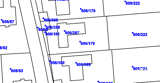 Parcela st. 606/179 v KÚ Drahelice, Katastrální mapa