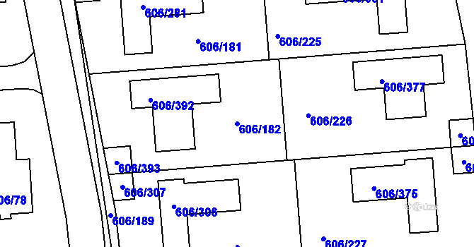 Parcela st. 606/182 v KÚ Drahelice, Katastrální mapa