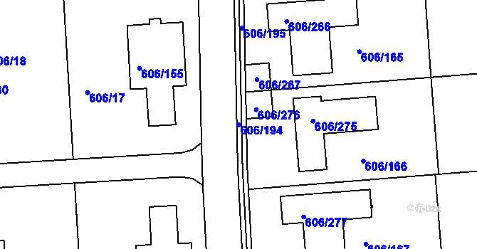 Parcela st. 606/194 v KÚ Drahelice, Katastrální mapa