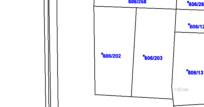 Parcela st. 606/202 v KÚ Drahelice, Katastrální mapa