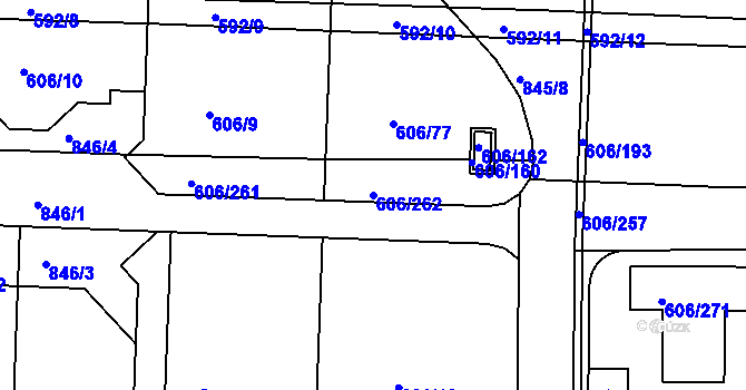 Parcela st. 606/262 v KÚ Drahelice, Katastrální mapa