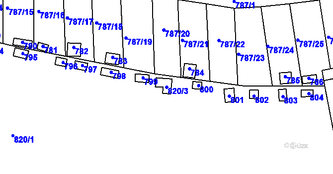 Parcela st. 820/3 v KÚ Drahelice, Katastrální mapa