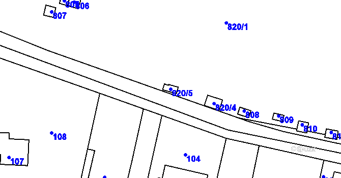 Parcela st. 820/5 v KÚ Drahelice, Katastrální mapa