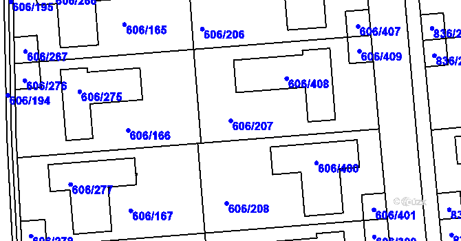 Parcela st. 606/207 v KÚ Drahelice, Katastrální mapa
