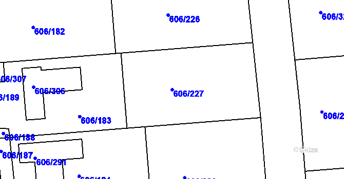 Parcela st. 606/227 v KÚ Drahelice, Katastrální mapa