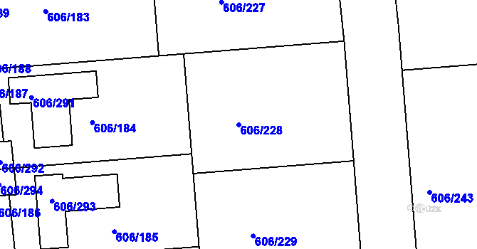 Parcela st. 606/228 v KÚ Drahelice, Katastrální mapa