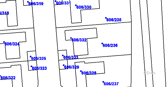 Parcela st. 606/236 v KÚ Drahelice, Katastrální mapa