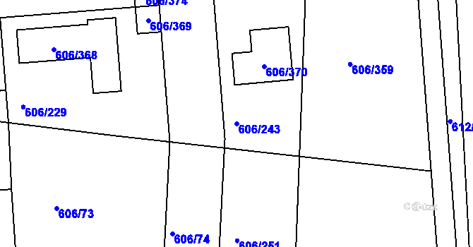 Parcela st. 606/243 v KÚ Drahelice, Katastrální mapa