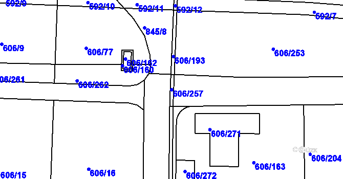 Parcela st. 606/257 v KÚ Drahelice, Katastrální mapa