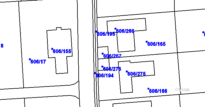 Parcela st. 606/267 v KÚ Drahelice, Katastrální mapa
