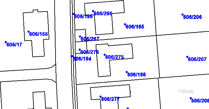 Parcela st. 606/275 v KÚ Drahelice, Katastrální mapa