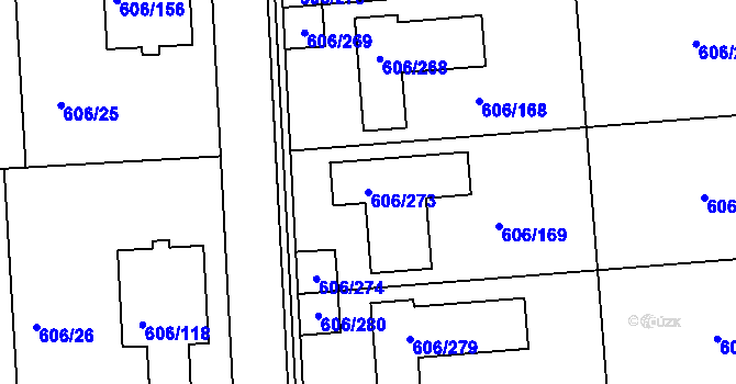 Parcela st. 606/273 v KÚ Drahelice, Katastrální mapa