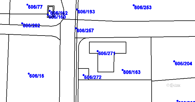 Parcela st. 606/271 v KÚ Drahelice, Katastrální mapa