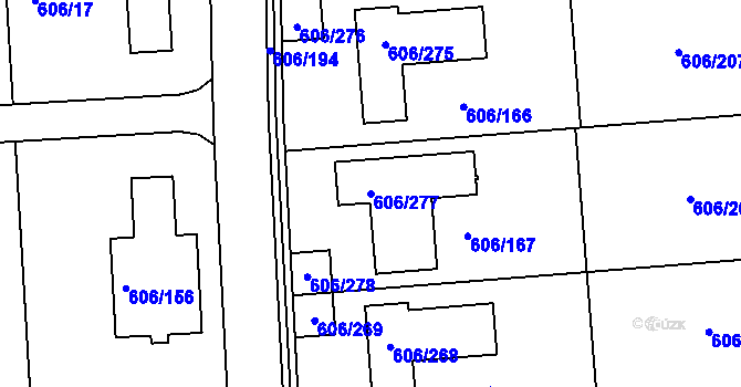 Parcela st. 606/277 v KÚ Drahelice, Katastrální mapa