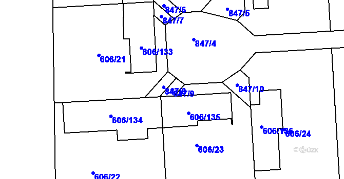 Parcela st. 847/9 v KÚ Drahelice, Katastrální mapa
