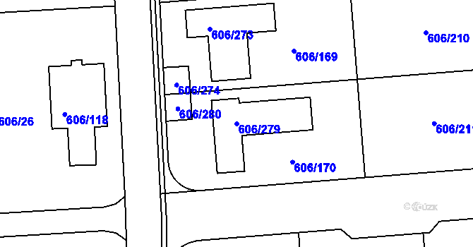 Parcela st. 606/279 v KÚ Drahelice, Katastrální mapa