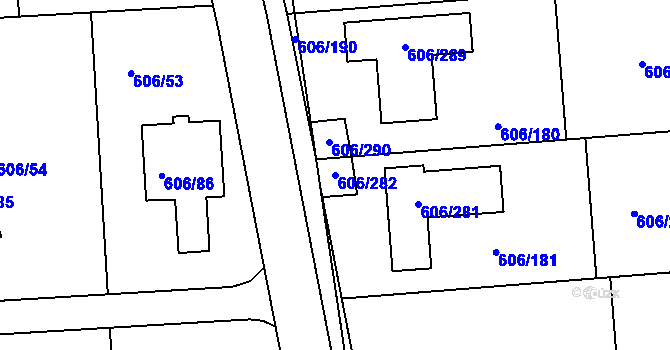 Parcela st. 606/282 v KÚ Drahelice, Katastrální mapa