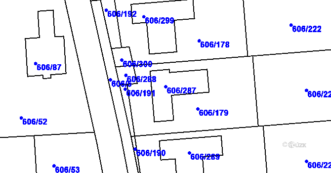 Parcela st. 606/287 v KÚ Drahelice, Katastrální mapa
