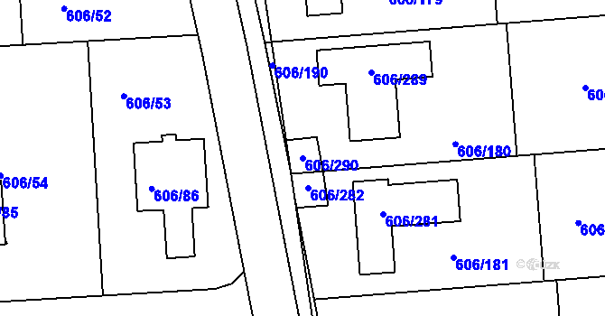 Parcela st. 606/290 v KÚ Drahelice, Katastrální mapa