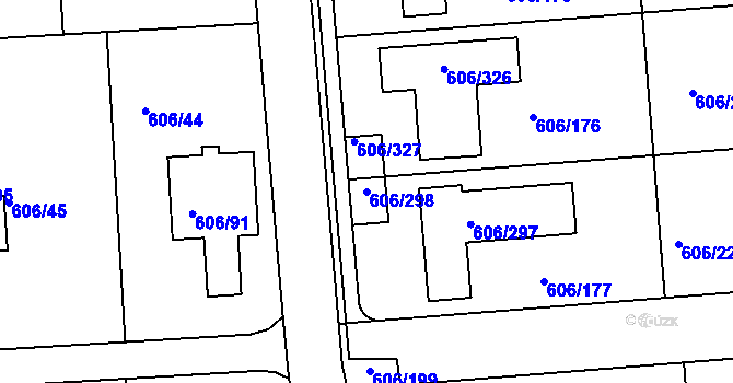 Parcela st. 606/298 v KÚ Drahelice, Katastrální mapa