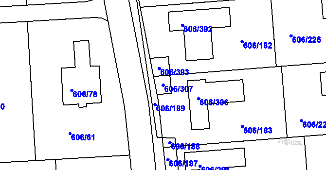 Parcela st. 606/307 v KÚ Drahelice, Katastrální mapa