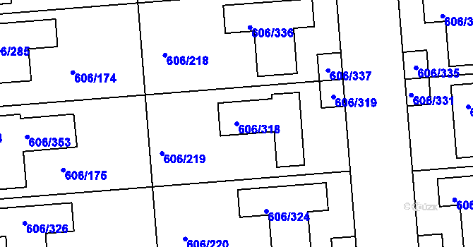 Parcela st. 606/318 v KÚ Drahelice, Katastrální mapa