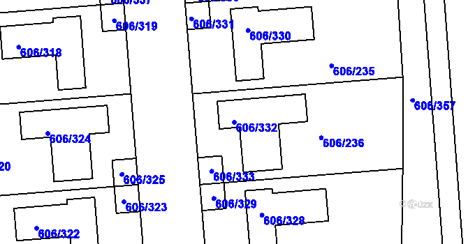 Parcela st. 606/332 v KÚ Drahelice, Katastrální mapa
