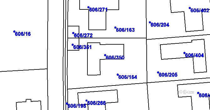 Parcela st. 606/350 v KÚ Drahelice, Katastrální mapa