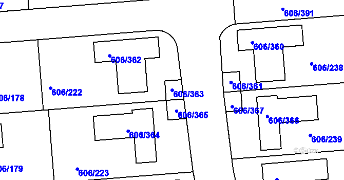 Parcela st. 606/363 v KÚ Drahelice, Katastrální mapa
