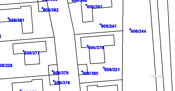 Parcela st. 606/379 v KÚ Drahelice, Katastrální mapa
