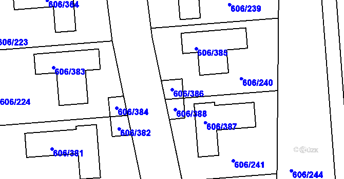Parcela st. 606/386 v KÚ Drahelice, Katastrální mapa