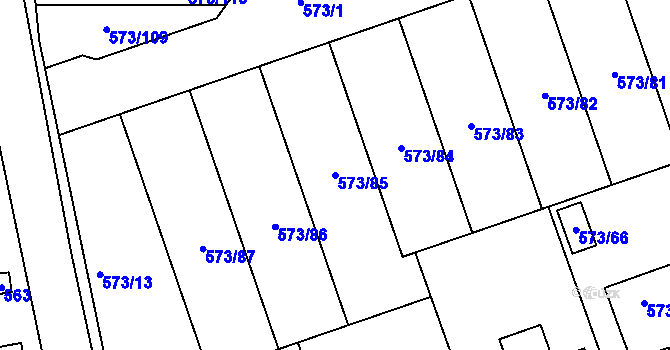 Parcela st. 573/85 v KÚ Drahelice, Katastrální mapa
