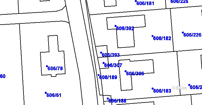 Parcela st. 606/393 v KÚ Drahelice, Katastrální mapa