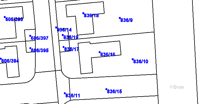 Parcela st. 836/16 v KÚ Drahelice, Katastrální mapa
