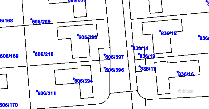 Parcela st. 606/397 v KÚ Drahelice, Katastrální mapa