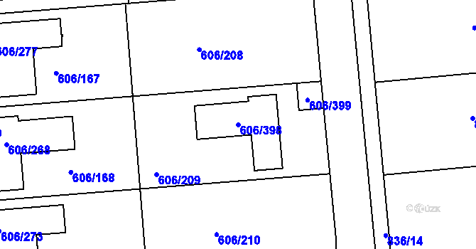 Parcela st. 606/398 v KÚ Drahelice, Katastrální mapa