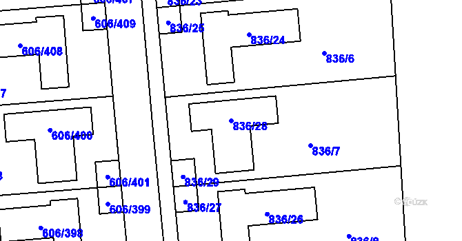 Parcela st. 836/28 v KÚ Drahelice, Katastrální mapa