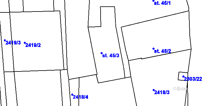Parcela st. 45/3 v KÚ Nynice, Katastrální mapa