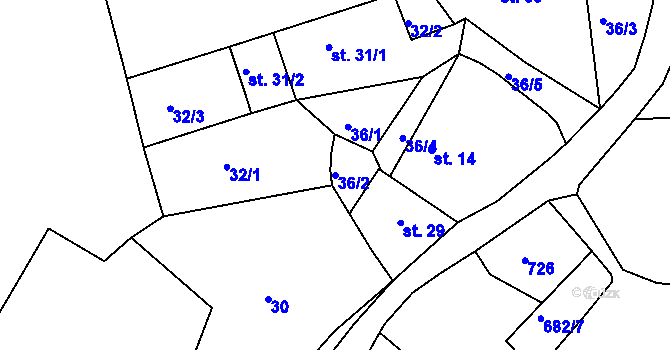 Parcela st. 36/2 v KÚ Planá u Nynic, Katastrální mapa
