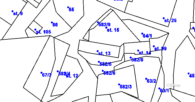 Parcela st. 13 v KÚ Nýrov, Katastrální mapa