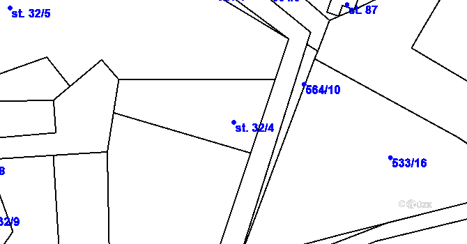 Parcela st. 32/4 v KÚ Nýrov, Katastrální mapa