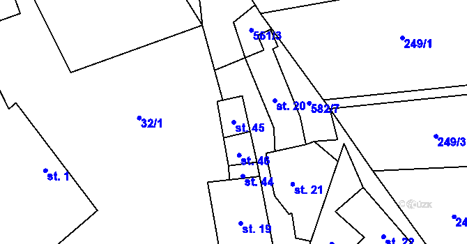 Parcela st. 45 v KÚ Nýrov, Katastrální mapa