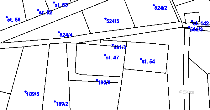 Parcela st. 47 v KÚ Nýrov, Katastrální mapa